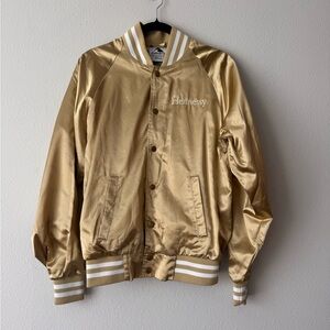Hennessey Cognac Satin Bomber Jacket Mens Small S Gold Embroidered Lined